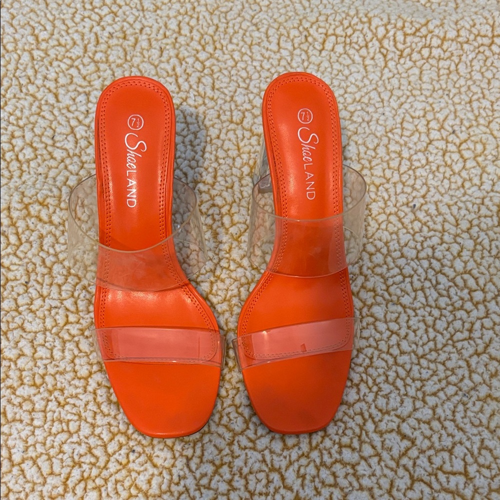 Stylish Orange Heels with Clear Straps by Shoeland